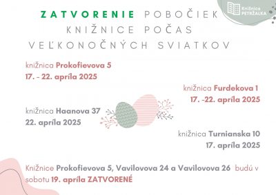 Zatvorenie pobočiek knižnice počas veľkonočných sviatkov