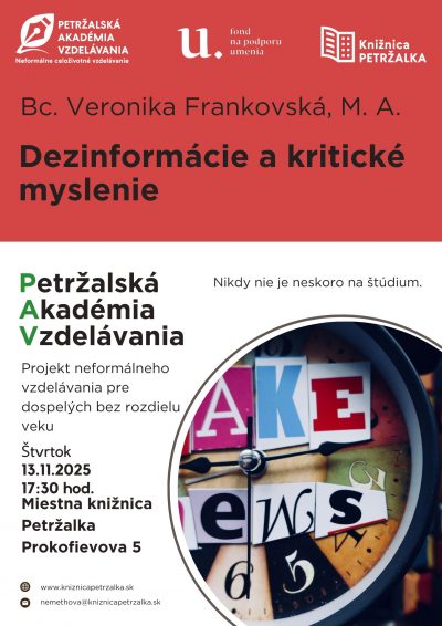 Petržalská akadémia vzdelávania: Bc. Veronika Frankovská, M. A. : Dezinformácie a kritické myslenie