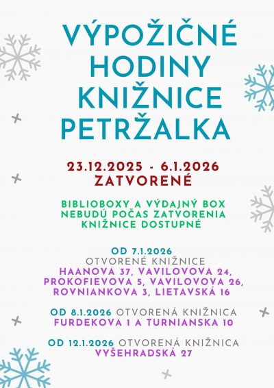 Pobočky petržalskej knižnice budú od 23.12.2025 do 6.1.2026 zatvorené